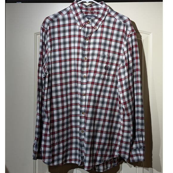 Chaps Brushed Flannel Cotton White Navy Red Plaid Button Up Shirt Mens Sz XL - Picture 1 of 10